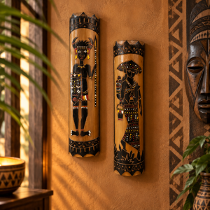 Tall Tribal Wooden Wall Plaque