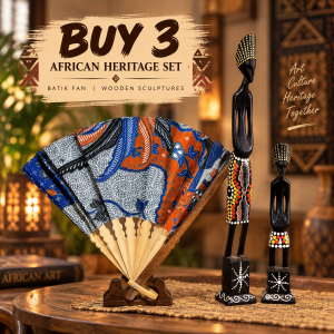 African Heritage Batik Fan & Wooden Sculpture