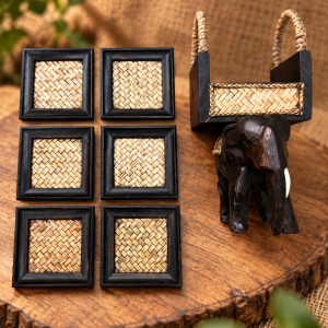 Handcrafted Woven T-Coaster Set with Elephant Holder