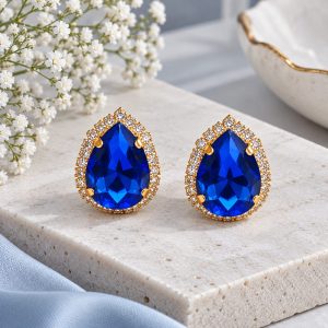 Royal Blue Crystal Teardrop Earrings
