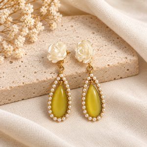luminous olive-yellow earrings