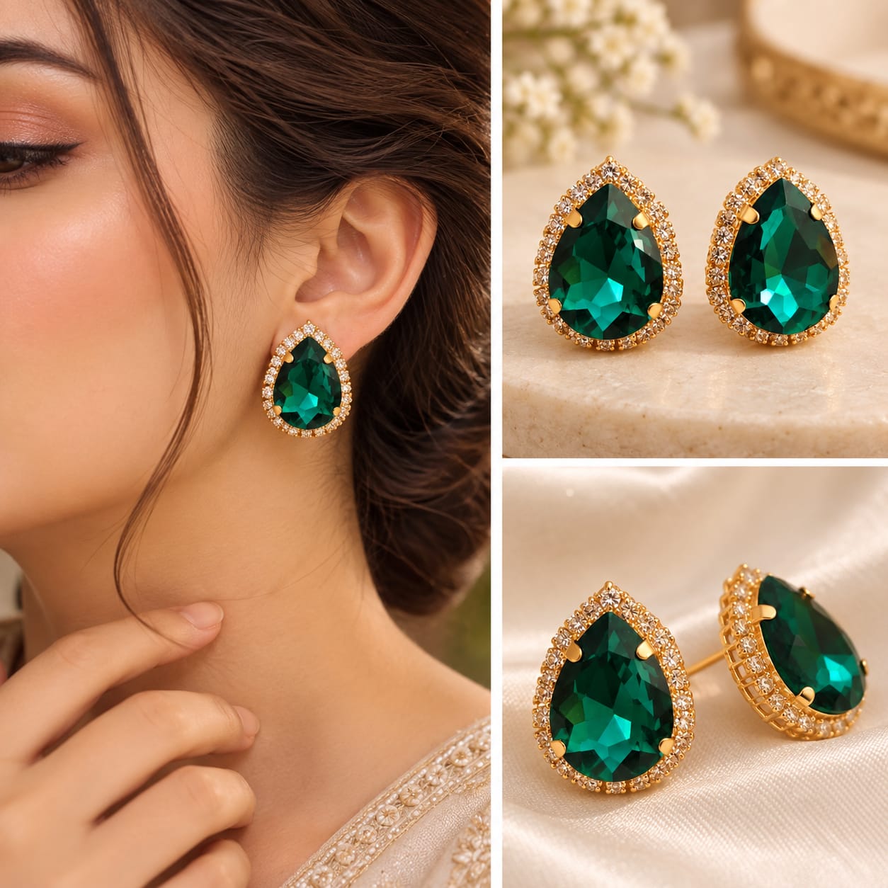 Emerald-green teardrop earrings - Image 2