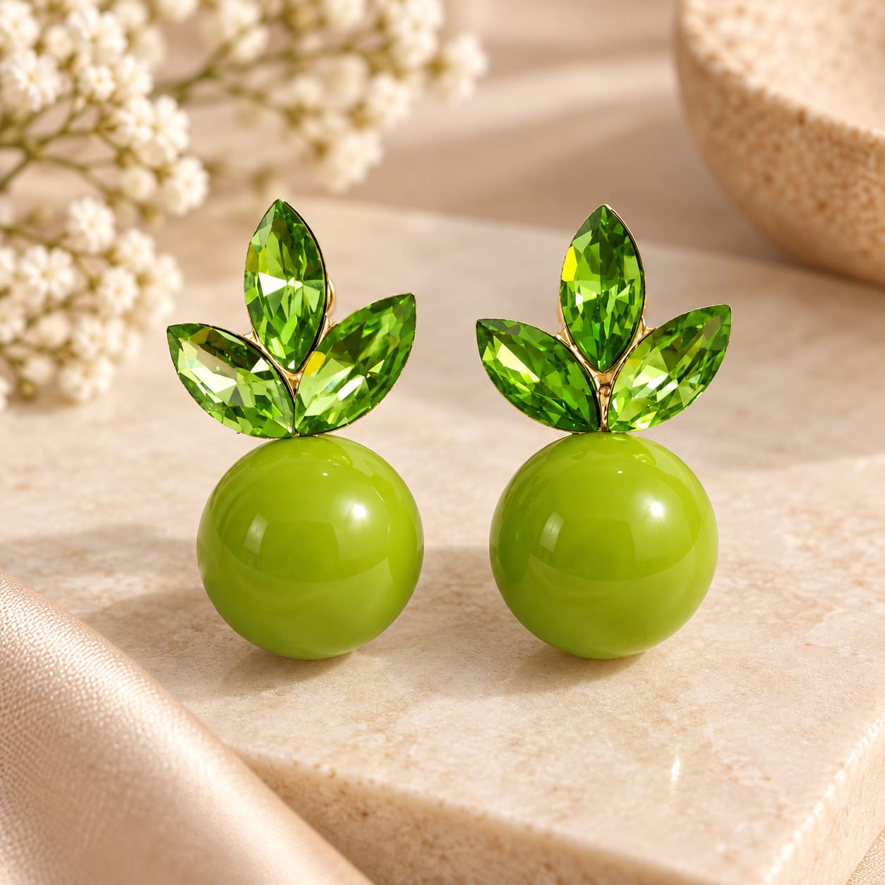 Lime Green Leaf Drop Earrings