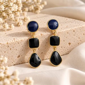 Midnight Elegance Gold Drop Earrings