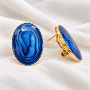 Royal Blue Marbled Oval Earrings