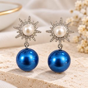 Celestial Pearl & Blue Drop Earrings