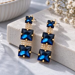 Sapphire Blue Geometric Drop Earrings
