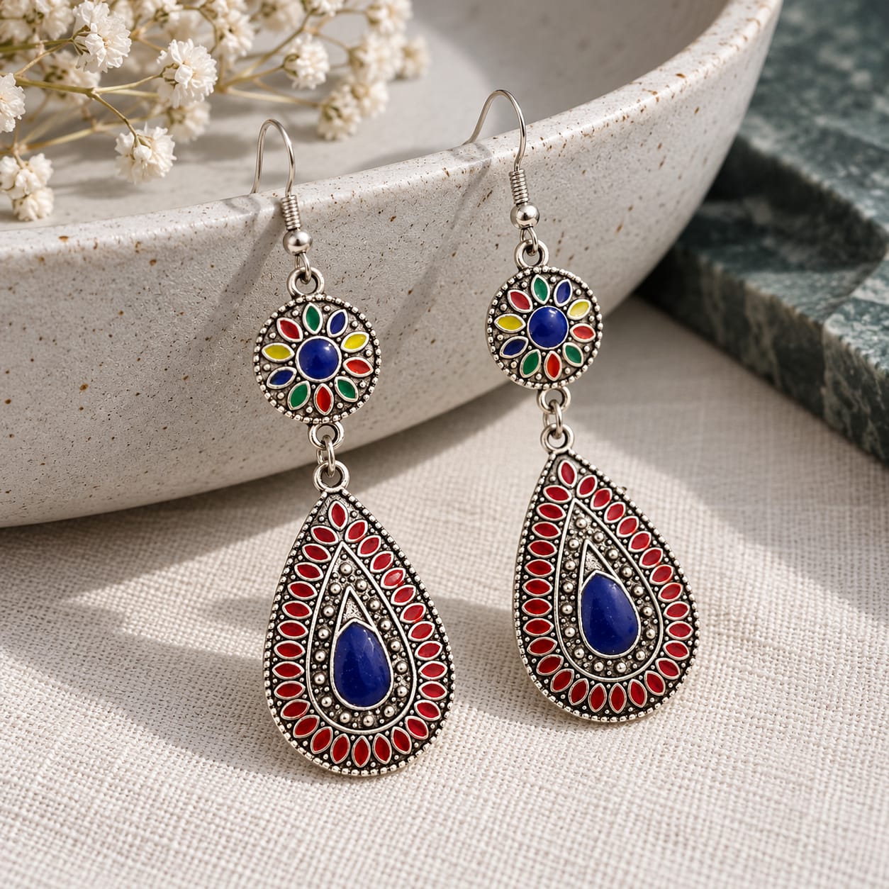 Multicolor Enamel Teardrop Earrings
