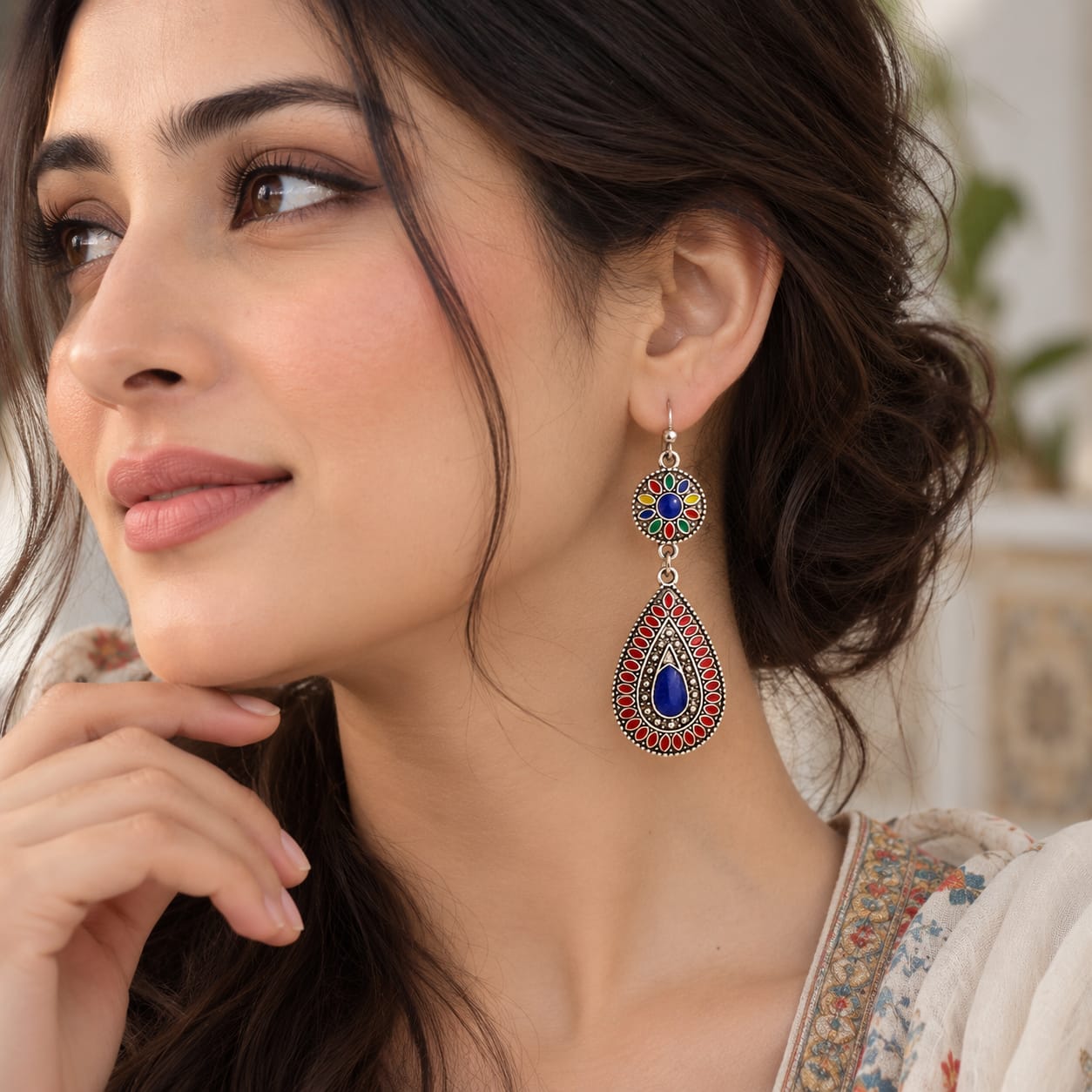 Multicolor Enamel Teardrop Earrings - Image 2